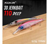 ALLBLUE Leurre de pêche Jerkbait 3D Deep Wobbler 110mm 16.5g 3DS à rotation lente et coulant pour Black-bass et Brochet, Appât Artificiel, Matériel de Pêche Color I