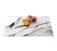 ALLboards Plaque de Protection en Verre Trempé Universel et Multifonction MARBRE, BLEU ET OR 60 x 52 cm Planche à Découper, Plateau en Verre