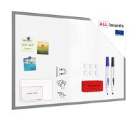 ALLboards Tableau Blanc Magnétique Effaçable à Sec avec Cadre en Bois Argenté 90x60cm