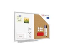 ALLboards Tableau Combi 2 en 1, Blanc Magnétique Effaçable à Sec et en Liège avec Cadre en Aluminium 60x40cm, Whiteboard Tableau d'Affichage