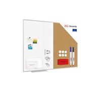 ALLboards Tableau Combi 2 en 1, Blanc Magnétique Effaçable à Sec et en Liège avec Cadre en Aluminium 120x90cm, Whiteboard Tableau d'Affichage