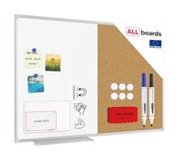 ALLboards Tableau Combi 2 en 1, Blanc Magnétique Effaçable à Sec et en Liège avec Cadre en Aluminium 90x60cm, Whiteboard Tableau d'Affichage