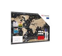 ALLboards Tableau Magnétique en Métal Motif Carte du Monde Noir Vintage 90x60cm, MetalBoards pour tout type d'Aimants
