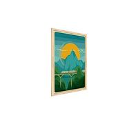 ALLboards Tableau train sur fond de montagne 60x40cm avec cadre en bois naturel