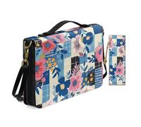 Allcute Étui de bible imprimé esthétique pour femme avec marque-page en cuir PU avec bandoulière, Motif floral à carreaux joyeux, 12x9x2.4 inches