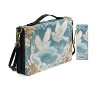 Allcute Étui de bible romantique avec imprimé floral colombe dieu est amour pour femme avec marque-page personnalisé église étude bible étui avec bandoulière et poignée en cuir PU Bleu