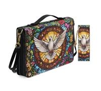 Allcute Étui de bible vintage imprimé sur le thème religieux pour femme, sac léger à bandoulière avec marque-page, Vitrail Art Fleurs Colombe, 11.2x8x2.2 inches