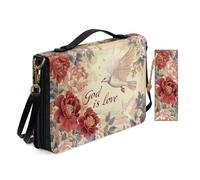 Allcute Sac de bible avec impression d'art religieux pour femme - Étanche - En cuir synthétique - Avec marque-page et bandoulière, Élégante colombe florale, 10.2x7x1.9 inches