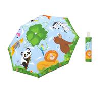 alldomess Parapluie Pliant Enfant Automatique, Parapluie Anti-UV Compact avec Bande Réfléchissante 360°, Léger et Mignon Parasol Enfant Anti-Rebond Sûr pour Bébé Fille Garçon,Animaux de Forêt Vert
