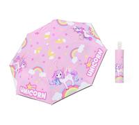 alldomess Parapluie Pliant Enfant Automatique, Parapluie Anti-UV Compact avec Bande Réfléchissante 360°, Léger et Mignon Parasol Enfant Anti-Rebond Sûr pour Bébé Fille Garçon,Licorne Arc-en-ciel Rose