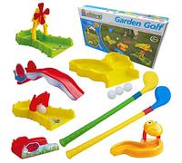 alldoro 60066 Golf de Jardin avec 11 pièces, avec 6 Obstacles, 2 Clubs XXL et 3 balles de Golf, Minigolf pour l'intérieur & l'extérieur, Plastique, pour Enfants à partir de 3 Ans