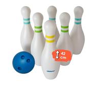 alldoro 60131 XXL Set de Bowling - 6 quilles Blanches remplissables, 42 cm de Haut & 1 Boule de Bowling - Jeu de quilles avec Sac, pour Enfants à partir de 3 Ans