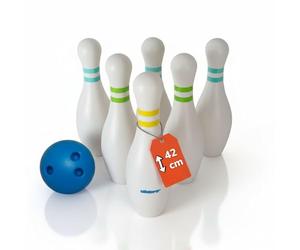 alldoro 60131 XXL Set de Bowling - 6 quilles Blanches remplissables, 42 cm de Haut & 1 Boule de Bowling - Jeu de quilles avec Sac, pour Enfants à partir de 3 Ans
