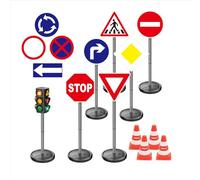 alldoro 60230 Kit de Circulation XXL avec feu de signalisation, 10 Panneaux de signalisation et 4 pylônes pour Enfants, Hauteur 75 cm