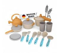 alldoro 60425 Set de Cuisine - 14 pièces pour Les Cuisines d'enfants, Les Cuisines de Jeux - en mélange de Plastique et de Paille de blé, ecofriendly