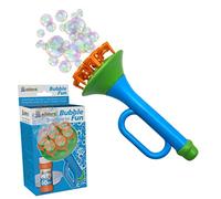alldoro 60623 Fun Trompette à bulles de savon avec 60 ml de liquide à bulles et bol, machine à bulles de savon Multi Bubble, Trumpet env. 15,2 x 6,5 x 6,5 cm, pour enfants à partir de 3 ans, bleu/vert