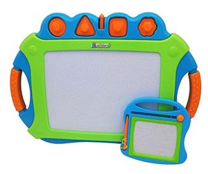 alldoro 68515 Set tableau à dessin 2 en 1 grand dessin magique avec écran coloré 45 x 31,5 cm & petit tableau magnétique noir/blanc env. 14,5 x 14,5 cm, tableau magique avec 4 tampons, enfants à partir de 3 ans
