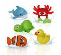 alldoro Aquanauts, 5 Animaux de Bain en Tissu Polyester, ne coulent Pas | 10-12 cm, pour baignoire, piscine & pataugeoire, jouet d'eau flottant pour enfants dès 2 ans