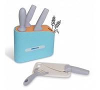 alldoro Bloc à Couteaux dinette Enfant, 7 pièces, Jouet Cuisine Plastique | accessoires avec couteaux, planche à découper & fusil à aiguiser, pour chambre d'enfant, cuisine de boue & bac à sable