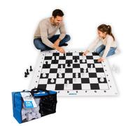alldoro Jeu d'échecs XXL 150 x 150 cm, 32 Grandes pièces & Sac | échecs de jardin jumbo intérieur & extérieur, tapis PVC lavable avec piquets, pour enfants dès 3 ans & adultes