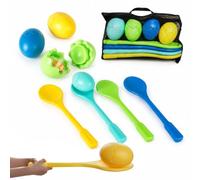 alldoro Kit Course à l'oeuf XXL, 4 cuillères 50 cm et 4 Oeufs à remplir | jeu d'adresse pour anniversaire, jardin et fête d'école, intérieur et extérieur, sac de transport inclus, dès 3 ans