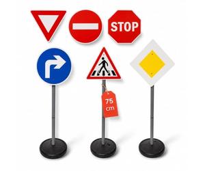 alldoro Panneaux de signalisation, 6 Panneaux & 3 Pieds Enfants, 75 cm | socles remplissables très stables, set pour crèche, éducation routière, parcours & jeu, intérieur & extérieur