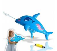 alldoro Pistolet à Eau XXL Gonflable Dauphin, 72 cm, avec Pompe à air | jouet aquatique animal dès 3 ans, blaster avec poignée pratique pour la plage, la piscine & le jardin
