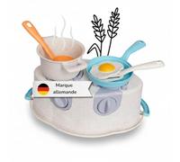 alldoro Set de Cuisson pour dinette avec cuisinière, Jouet 8 pièces | accessoires avec casserole, poêle, oeuf au plat & couverts, pour chambre d'enfant, cuisine de boue & bac à sable