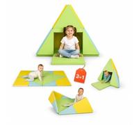 alldoro Tapis de Jeu 3 en 1, 182 x 105 cm, Pliable en tipi & Bateau | du tapis d'éveil pour bébé à la tente pour enfant, rembourrage moelleux, similicuir lavable, crèche & maison