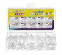 ALLECIN 5MM Jeu de Diode LED 10 Couleurs Rouge Bleu Jaune Blanc Chaud Vert Orange Rose Violet Chartreuse Diodes Led Électroluminescentes Kit Tête Ronde Transparente à 2 Pin (10 Pcs par Couleur)