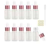 Alledomain Lot de 10 flacons en verre dépoli avec pipettes compte-gouttes, 10 ml, mini flacons vides avec bouchon en métal or rose, rechargeables, pour huiles essentielles, mélanges d'aromathérapie