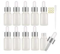 Alledomain Lot de 10 flacons en verre dépoli de 10 ml avec pipettes compte-gouttes, mini flacons compte-gouttes vides avec bouchon en métal argenté, mélanges d'aromathérapie, liquides chimiques
