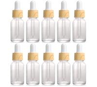 Alledomain Lot de 10 flacons en verre transparent de 10 ml avec pipettes compte-gouttes, mini flacons vides en plastique grain de bois rechargeables pour huiles essentielles, mélanges d'aromathérapie