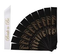 Alledomain Lot de 11 écharpes Bride to Be - 1 écharpe blanche Bride to Be et 10 écharpes noires Bride Tribe pour enterrement de vie de jeune fille, décorations de mariage avec police dorée