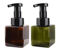 Alledomain Lot de 2 flacons à pompe à mousse vides de 250 ml, remplissables en plastique carré, distributeur de savon liquide pour le nettoyage (vert + marron)