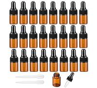 Alledomain Lot de 24 mini flacons compte-gouttes vides en verre ambré avec pipettes compte-gouttes et bouchon en plastique noir rechargeables pour huiles essentielles, parfums, cosmétiques liquides -