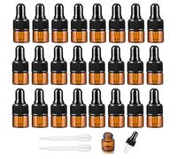Alledomain Lot de 24 mini flacons compte-gouttes vides en verre ambré de 1 ml avec pipettes compte-gouttes et bouchon en plastique rechargeables pour huiles essentielles, parfums, cosmétiques liquides