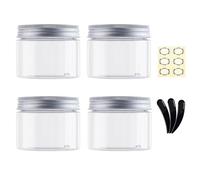 Alledomain Lot de 4 récipients cosmétiques ronds transparents de 150 ml avec doublures intérieures et couvercles en alliage d'aluminium - Bocaux de voyage pour lèvres, gommage, lotion, poudre, pommade