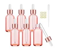 Alledomain Lot de 6 flacons vides en verre doré rose de 10 ml avec pipettes compte-gouttes, bouchon en alliage d'aluminium, rechargeables, huiles de massage, liquides chimiques