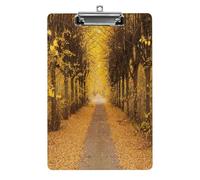 Allée dorée d'automne bordée de tilleuls et de feuillages tombés. Porte-documents en acrylique, format lettre, avec pince métallique et tablette robuste. Idéal pour le bureau, la maison ou le travail
