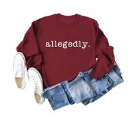 Allegedly Women's Graphic Print Pullover Sweatshirt, Long Sleeve Crewneck Loose Fit Tops for Everyday Comfort