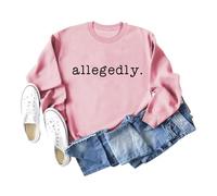 Allegedly Women's Graphic Print Pullover Sweatshirt, Long Sleeve Crewneck Loose Fit Tops for Everyday Comfort