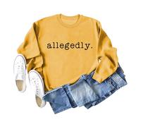 Allegedly Women's Graphic Print Pullover Sweatshirt, Long Sleeve Crewneck Loose Fit Tops for Everyday Comfort