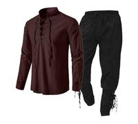 Allègement de la facture du jour Ensemble de vêtements médiévaux pour hommes ensemble de vêtements pour hommes avec chemise en lin chemise médiévale pour hommes pantalon médiév Offres de déstockage