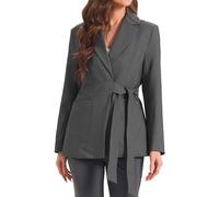 Allegra K Blazer à 1 Bouton Femmes Bureau à Col Revers Veste de Bureau Ceinturée à Manches Longues Costume Professionnel Chic et élégant Gris Foncé M