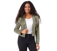 Allegra K Blazer à Sequin Femme Veste à Paillettes Cardigan Court Scintillant Ouvert sur Le Devant Haussement d'Épaules Or Noir M
