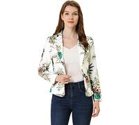 Allegra K Blazer ajusté décontracté pour Femme avec Revers cranté à imprimé, Ouvert sur Le Devant, Blanc/Fleurs, Large