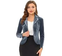 Allegra K Blazer Cintré en Velours Femme À Revers Cranté et À Manches Longues Veste de Costume Boutonnée Bleu Gris L