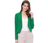 Allegra K Blazer Court décontracté sans col pour Femme, Vert, Large