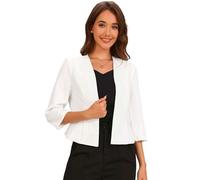 Allegra K Blazer Court Élégant Femme Costume d'affaire Basque à Manches 3/4 Ouvert sur Le Devant Veste Cintrée de Bureau Blanc XS